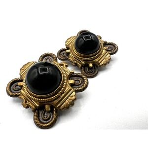 Vintage Estate Glass Cabochon Clip On Earrings